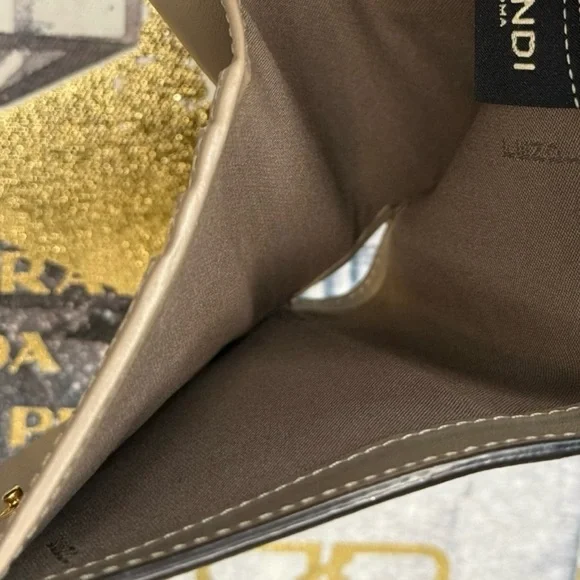 Fendi F Beige Leather Bi-Fold Wallet with Gold Logo. 31/2 X 41/2 - Picture 11 of 16